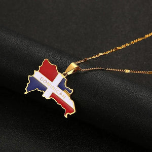 Dominican Republic Flag Map Necklace