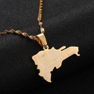 Dominican Republic Flag Map Necklace