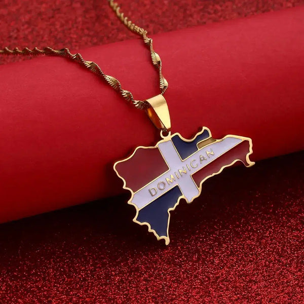 Dominican Republic Flag Map Necklace