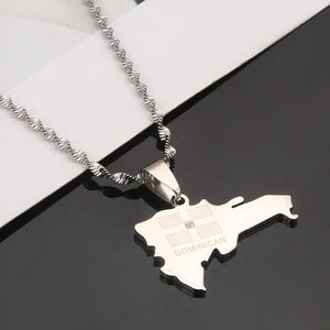 Dominican Republic Flag Map Necklace