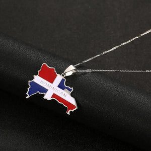 Dominican Republic Flag Map Necklace