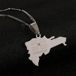 Dominican Republic Flag Map Necklace