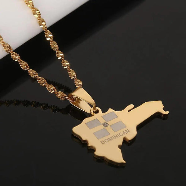 Dominican Republic Flag Map Necklace