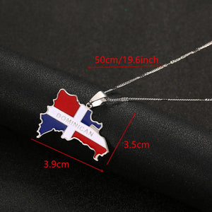 Dominican Republic Flag Map Necklace