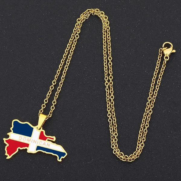 Dominican Republic Flag Map Necklace