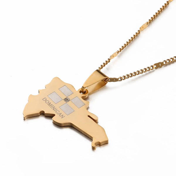 Dominican Republic Flag Map Necklace