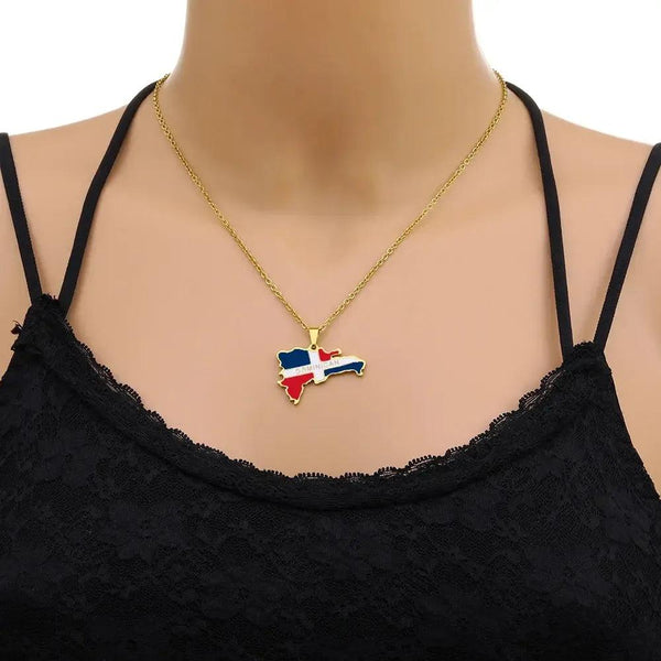 Dominican Republic Flag Map Necklace