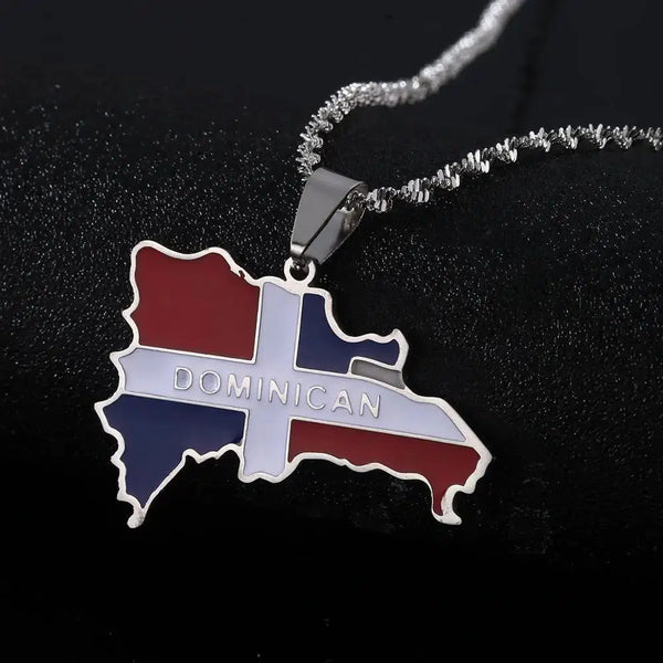 Dominican Republic Flag Map Necklace