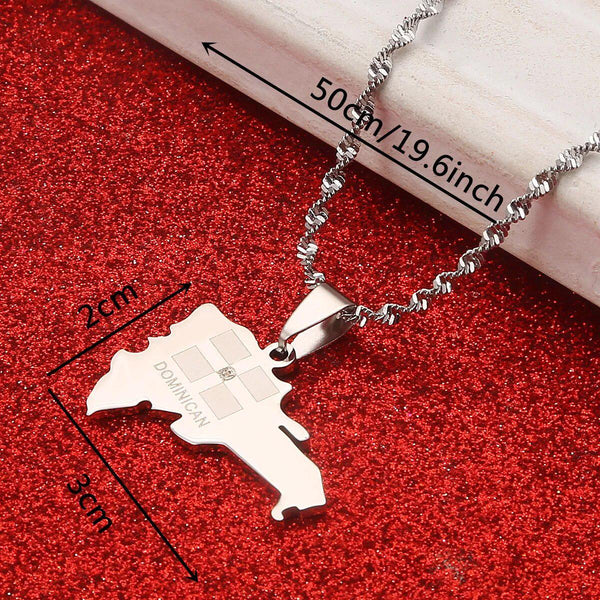 Dominican Republic Flag Map Necklace