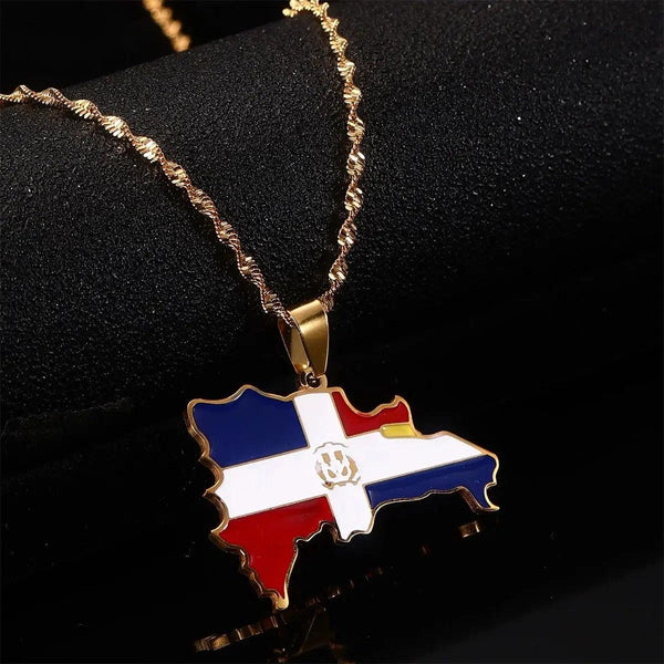 Dominican Republic Flag Map Necklace
