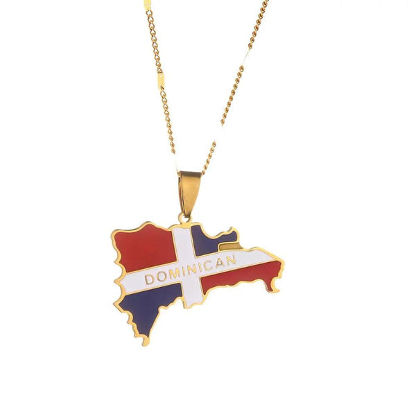 Dominican Republic Flag Map Necklace