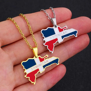 Dominican Republic Flag Map Necklace