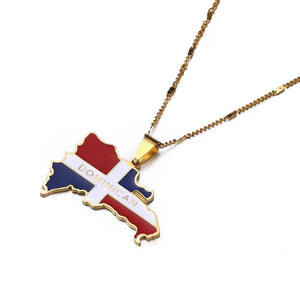 Dominican Republic Flag Map Necklace