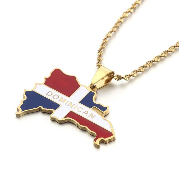 Dominican Republic Flag Map Necklace