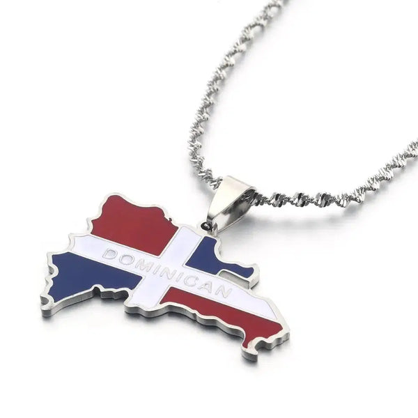 Dominican Republic Flag Map Necklace