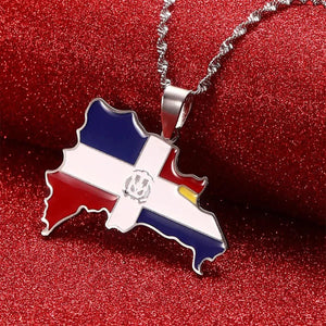 Dominican Republic Flag Map Necklace