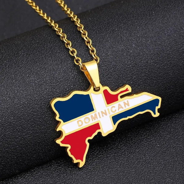 Dominican Republic Flag Map Necklace