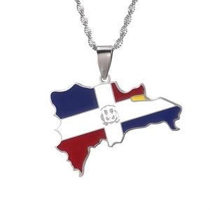 Dominican Republic Flag Map Necklace