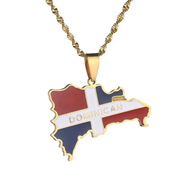 Dominican Republic Flag Map Necklace