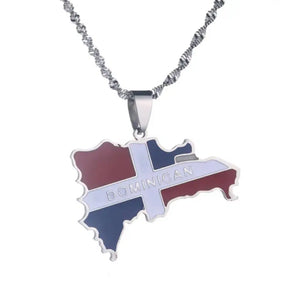 Dominican Republic Flag Map Necklace