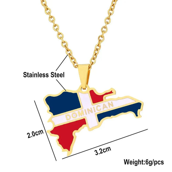 Dominican Republic Flag Map Necklace
