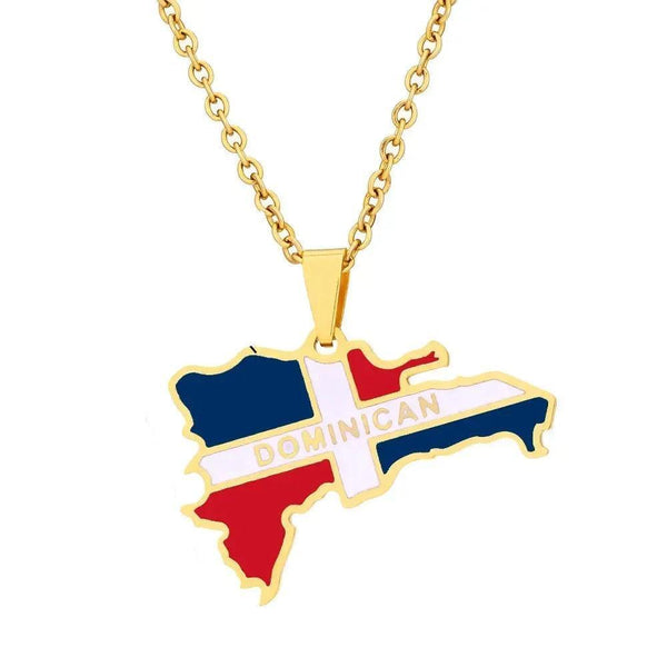 Dominican Republic Flag Map Necklace