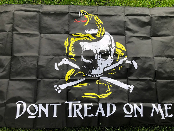 Don't Tread On Me Skull Flag - 90x150cm(3x5ft) - Pirate Gadsden Flag
