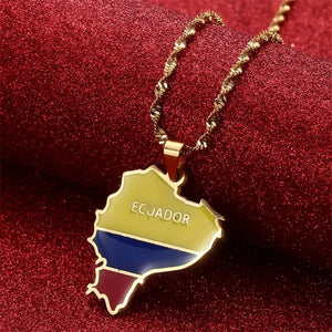 Ecuador Flag Map Necklace