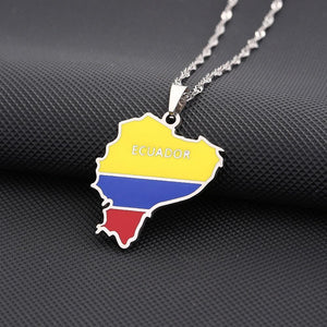 Ecuador Flag Map Necklace