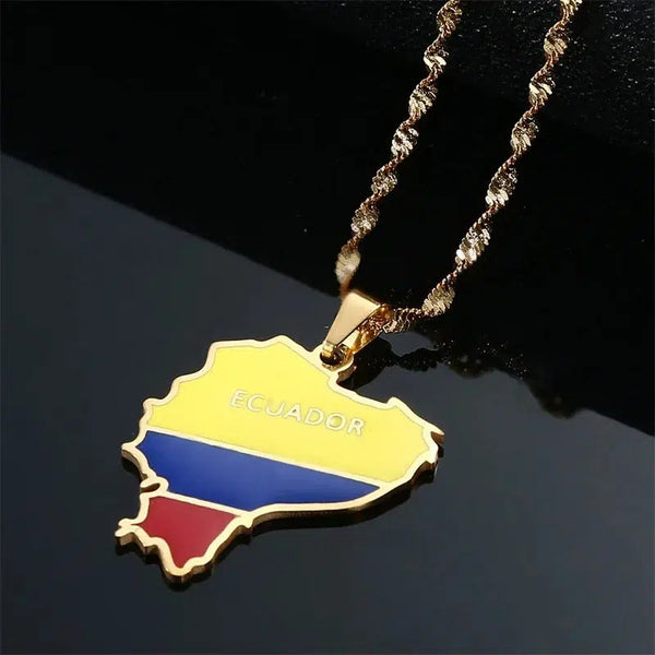 Ecuador Flag Map Necklace