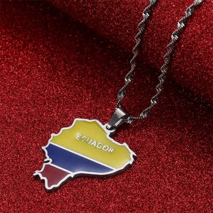 Ecuador Flag Map Necklace