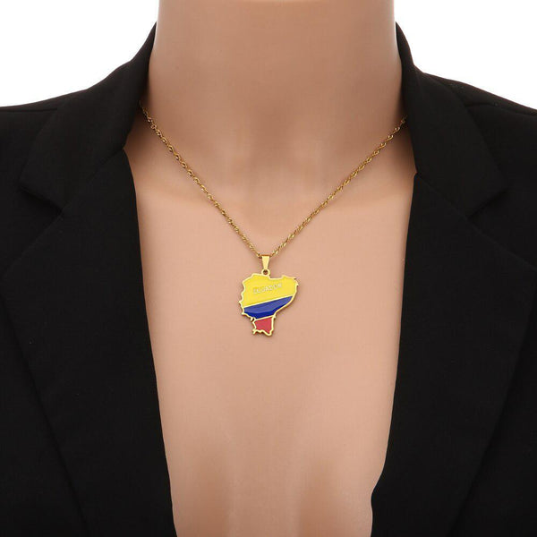 Ecuador Flag Map Necklace