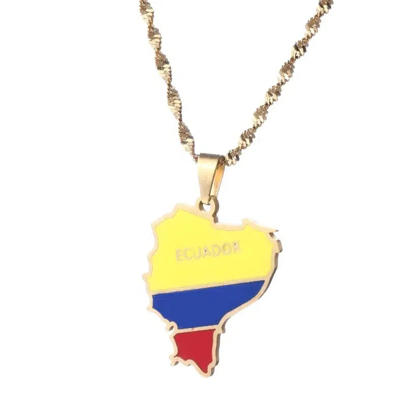 Ecuador Flag Map Necklace