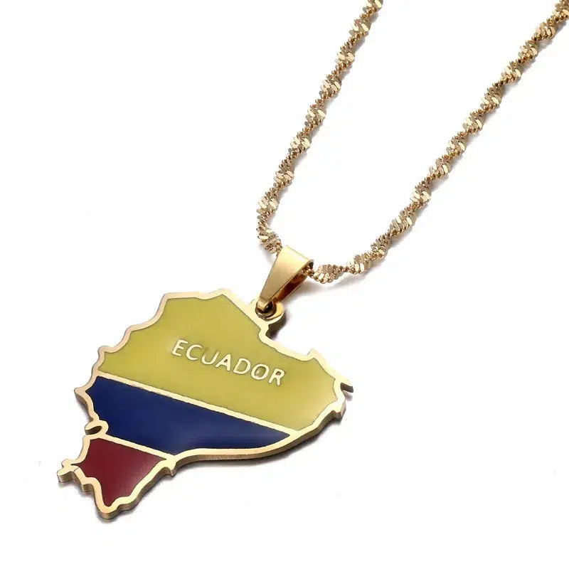 Ecuador Flag Map Necklace