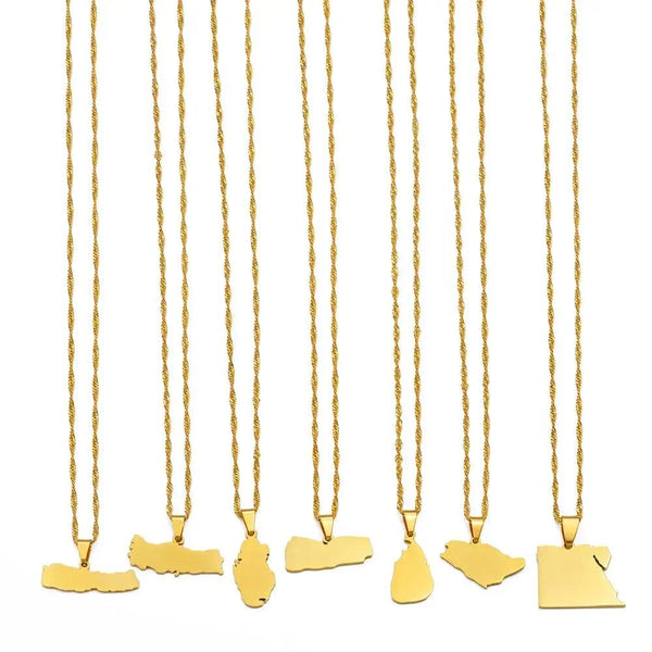 Egypt, Nepal, Sri Lanka, Saudi Arabia, Turkey, Yemen, Qatar Map Necklaces