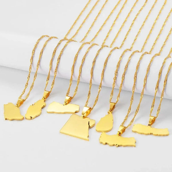 Egypt, Nepal, Sri Lanka, Saudi Arabia, Turkey, Yemen, Qatar Map Necklaces