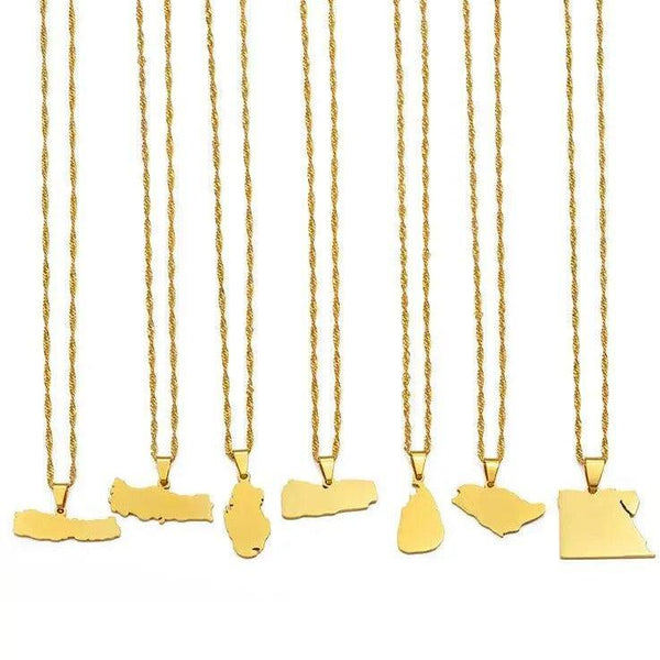 Egypt, Nepal, Sri Lanka, Saudi Arabia, Turkey, Yemen, Qatar Map Necklaces
