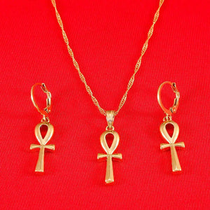 Egyptian Ankh Cross Necklace & Earrings