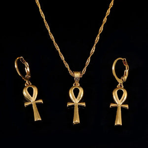 Egyptian Ankh Cross Necklace & Earrings