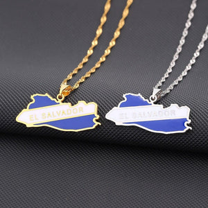 El Salvador Flag Map Necklace