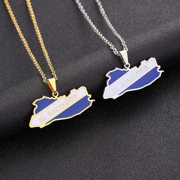 El Salvador Flag Map Necklace