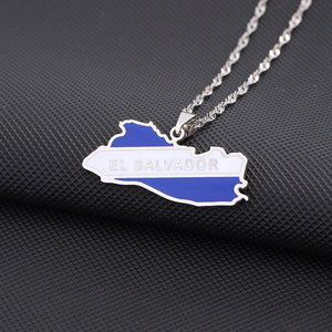 El Salvador Flag Map Necklace