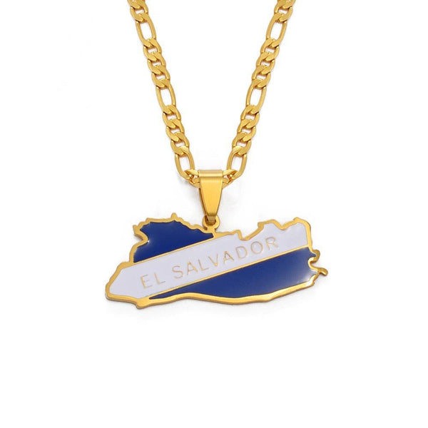 El Salvador Flag Map Necklace