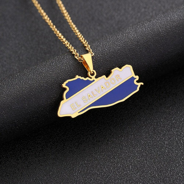 El Salvador Flag Map Necklace