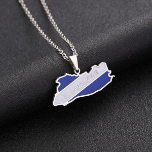 El Salvador Flag Map Necklace