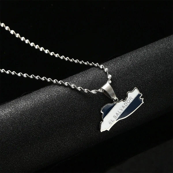 El Salvador Flag Map Necklace