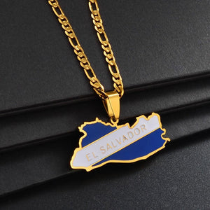 El Salvador Flag Map Necklace