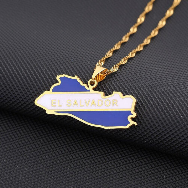 El Salvador Flag Map Necklace