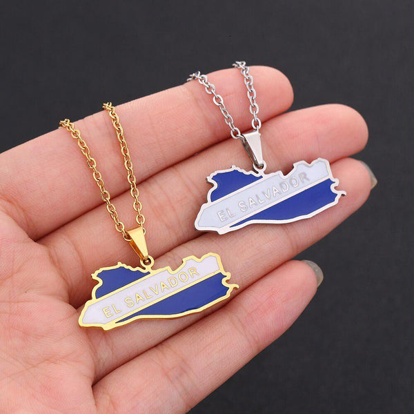 El Salvador Flag Map Necklace