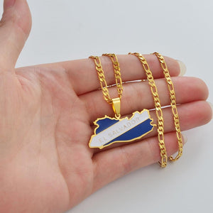 El Salvador Flag Map Necklace